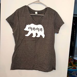 Mama Bear V Neck Grey & White T Shirt LIKE NEW